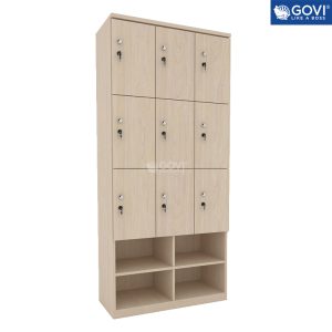 Tủ locker gỗ 9 cánh liền kệ giày LKG9G-DV