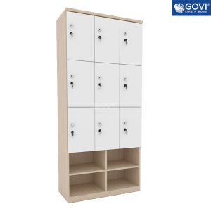 Tủ locker gỗ 9 cánh liền kệ giày LKG9G-MT