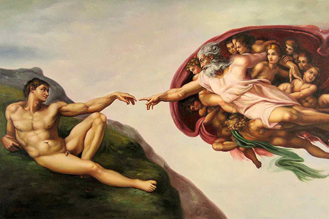 Bức tranh The Creation of Adam của Michelangelo trên trần nhà nguyện Sistine được ứng dụng tỉ lệ vàng