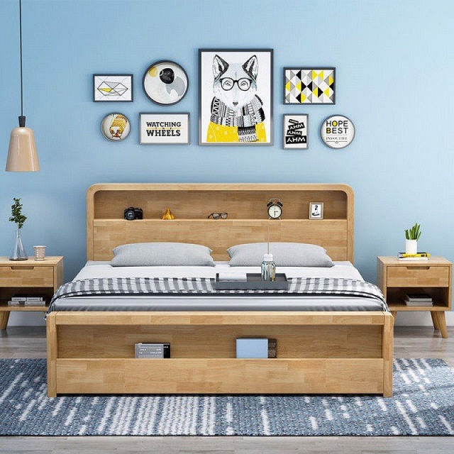 Giường ngủ gỗ cao su thân thiện với môi trường an toàn cho sức khỏe người dùng.