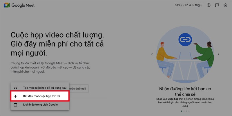 Cách tạo cuộc họp qua google meet