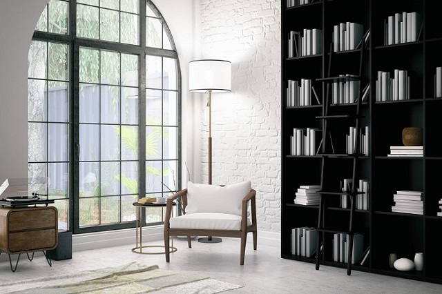 Phòng đọc sách được thiết kế kính lớn đón ánh sáng tự nhiên