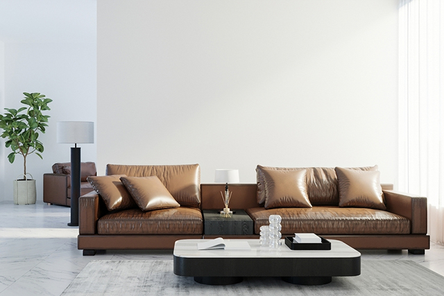 Một bộ sofa da nâu đặt ở sảnh chờ sẽ giúp không gian được nâng tầm, khiến khách hàng cảm thấy thoải mái trong thời gian chờ