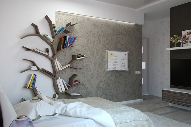 Mẫu kệ sách hình cây có thể trang trí trong phòng ngủ