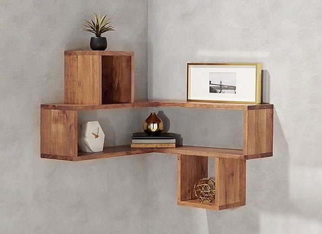 Natural wood corner shelf with high bearing capacity