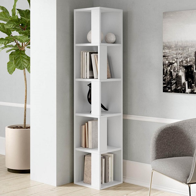 The modern corner shelf brings freshness to the interior space