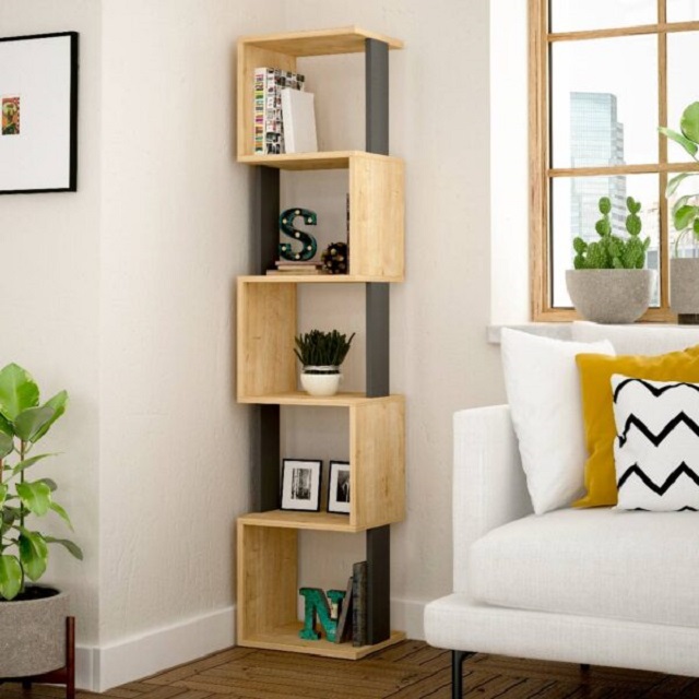Unique staggered wooden shelf