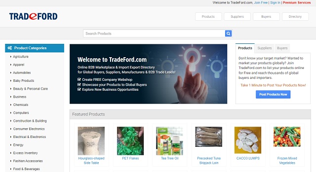 Trang thương mại điện tử tradeford.com hoạt động theo mô hình B2B