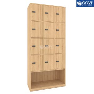 Tủ locker gỗ 12 cánh khóa mật mã liền kệ giày LKG12GMM-DV