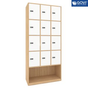 Tủ locker gỗ 12 cánh khóa mật mã liền kệ giày LKG12GMM-MT