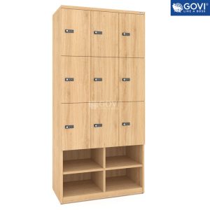 Tủ locker gỗ 9 cánh khóa mật mã liền kệ giày LKG9GMM-DV