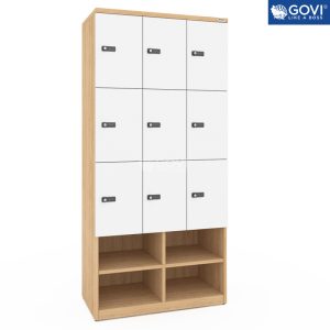 Tủ locker gỗ 9 cánh khóa mật mã liền kệ giày LKG9GMM-MT