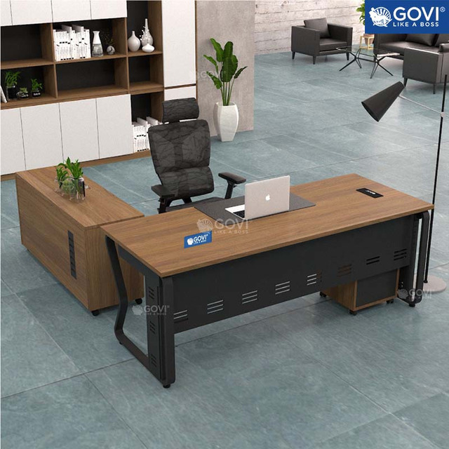 Bàn giám đốc chữ L mặt gỗ