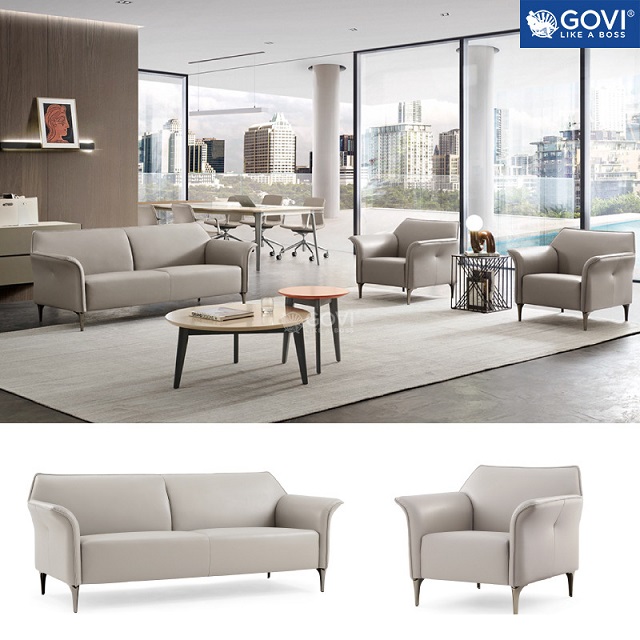 bộ sofa da màu trắng cao cấp govi