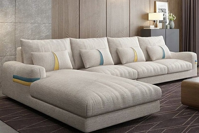 sofa nỉ màu xám mềm mại đặt phòng khách