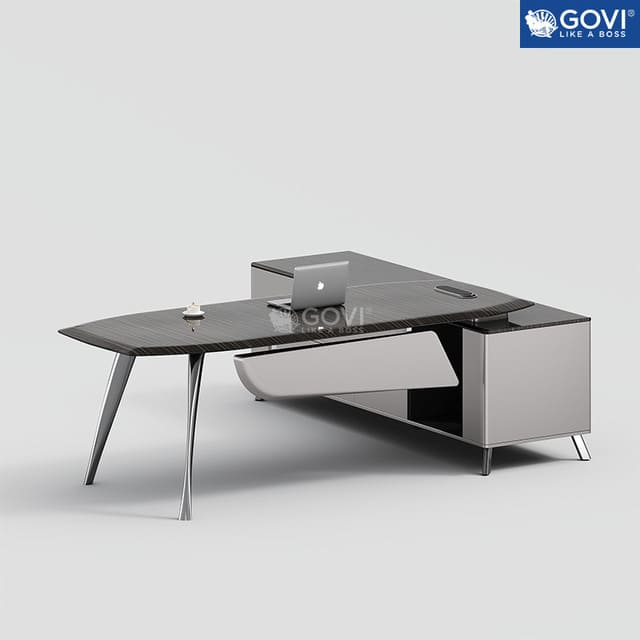 Bàn giám đốc chữ L màu đen mẫu số 2