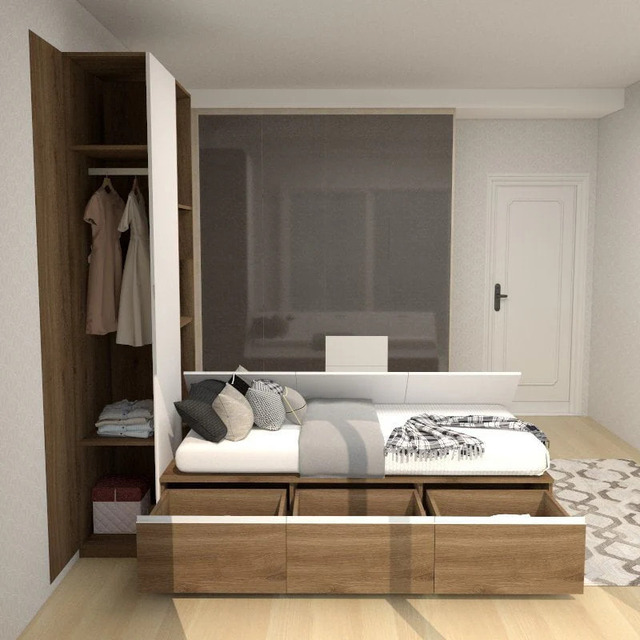 Giường bục liền tủ quần áo mẫu số 1