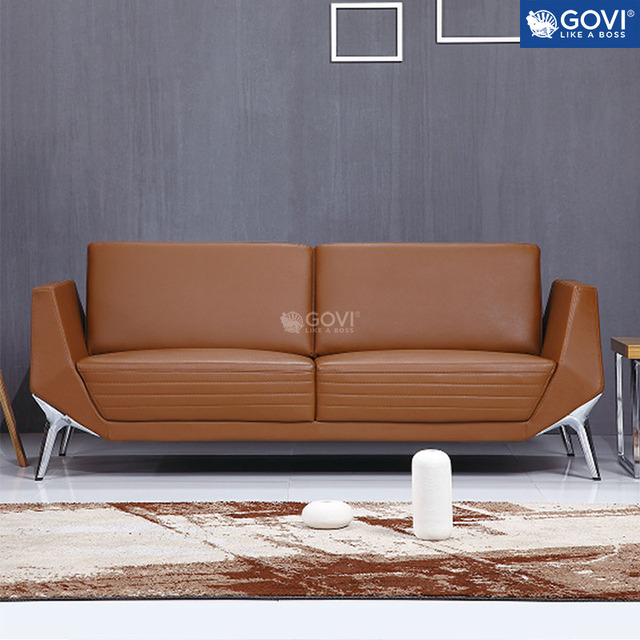 Sofa đôi bằng da màu cam