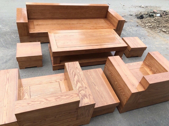 Sofa gỗ chữ L nguyên khối