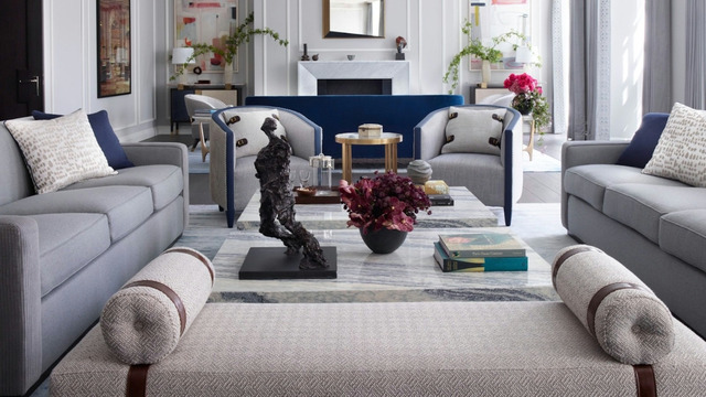 Sofa phòng khách bằng vải màu ghi