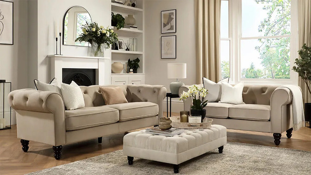 Bộ ghế sofa phòng khách màu kem