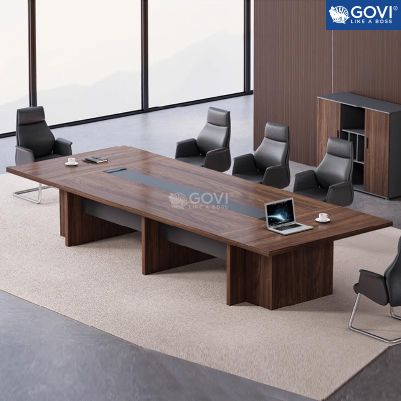 Bàn họp văn phòng chân gỗ vân gỗ sồi