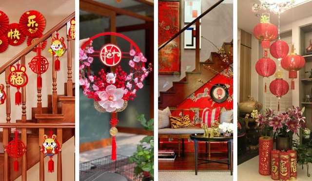 Các mẫu trang trí cầu thang Tết