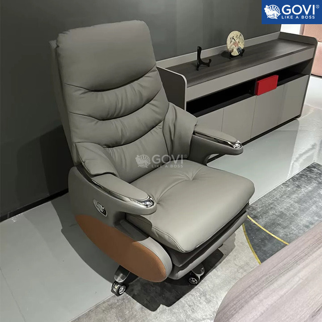 Ghế da giám đốc có massage màu xám