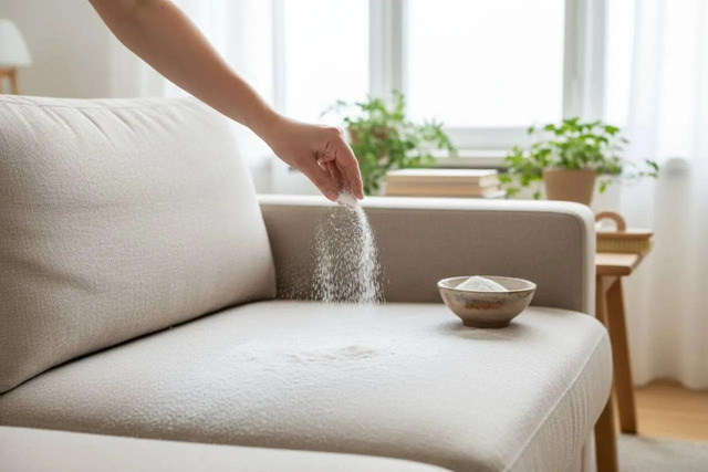Rắc baking soda lên sofa