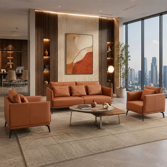 Sofa kết hợp da bò thật và da màu cam